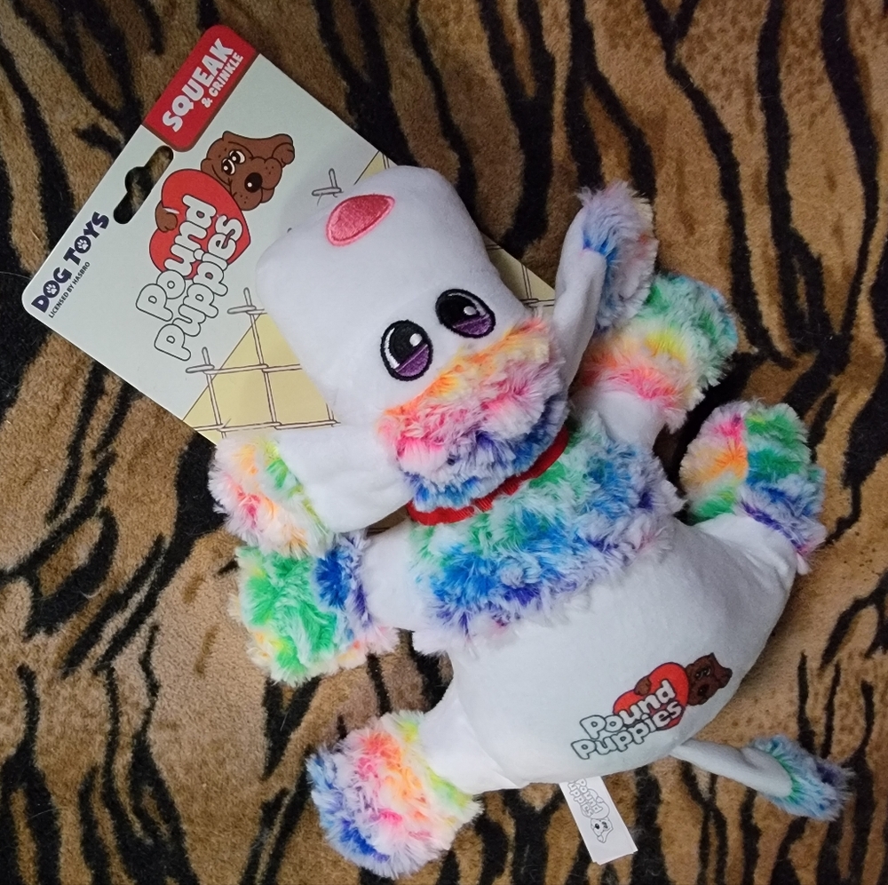 Pound Puppies Dog Toy Rainbow Colors Squeak And Crinkle Sz Med New Ea.